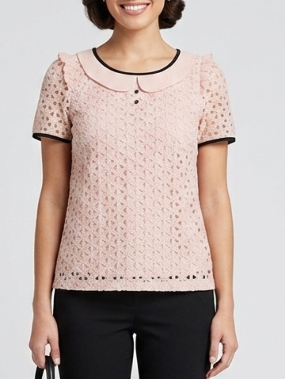 Vtg Pink Lace Women's Top Migaino Size 8.